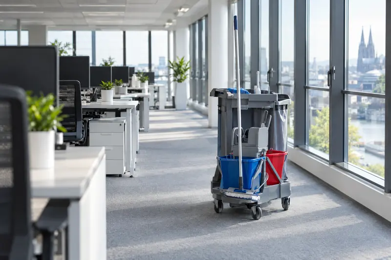 Reinigungswagen in einem hellen Büro