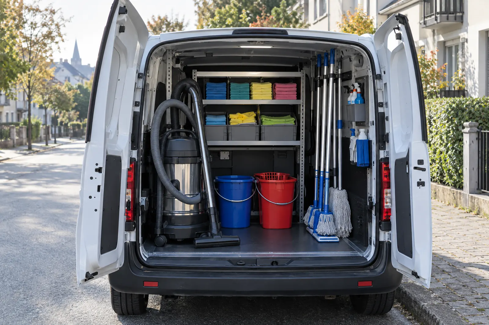 Offener Transporter mit Reinigungsausrüstung